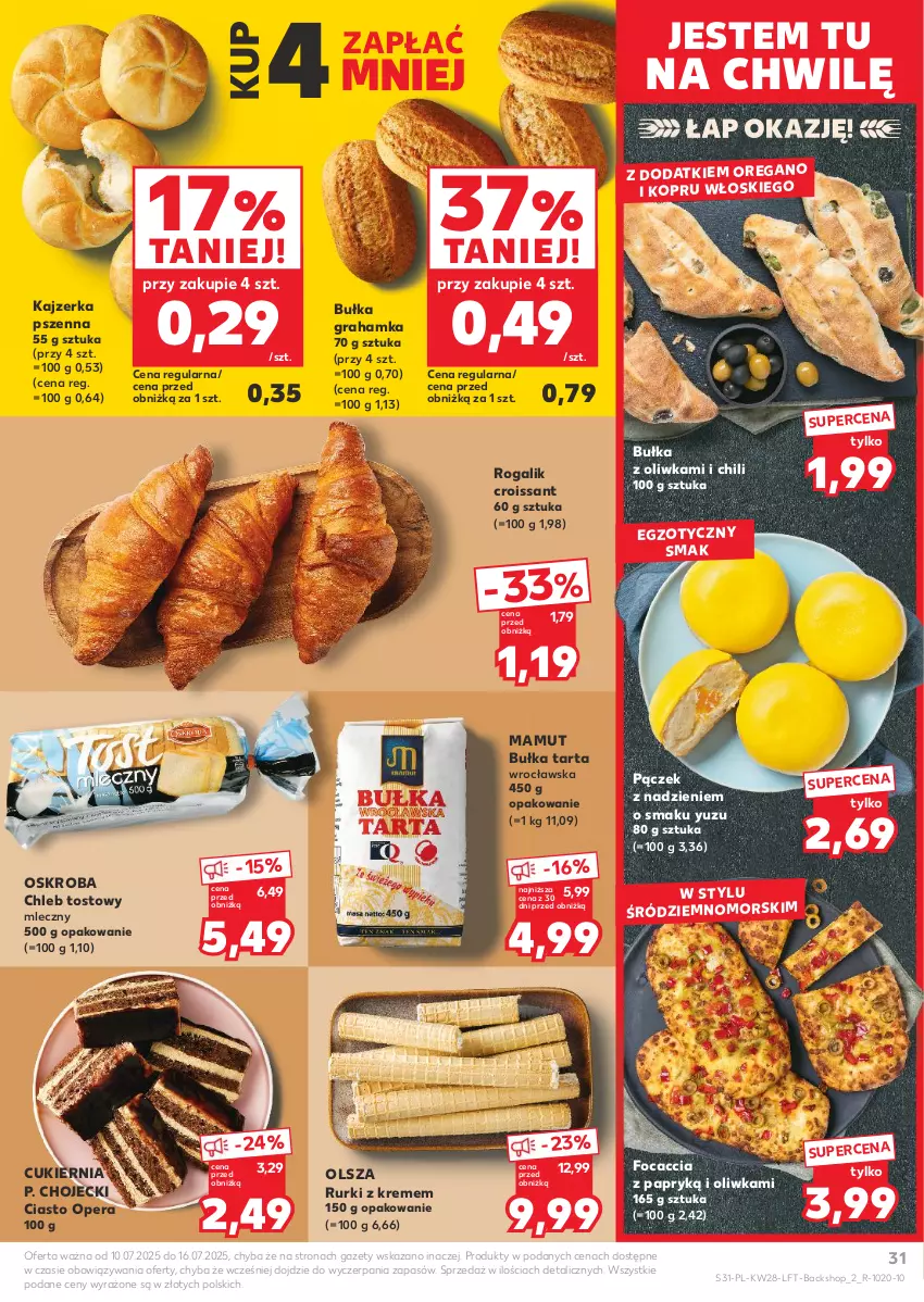 Gazetka promocyjna Kaufland - Gazetka tygodnia - ważna 10.07 do 16.07.2025 - strona 31 - produkty: Bułka, Bułka grahamka, Bułka tarta, Chleb, Chleb tostowy, Croissant, Cukier, Focaccia, Gra, Kajzerka, Kajzerka pszenna, Pączek, Rogal, Rurki, Tarta