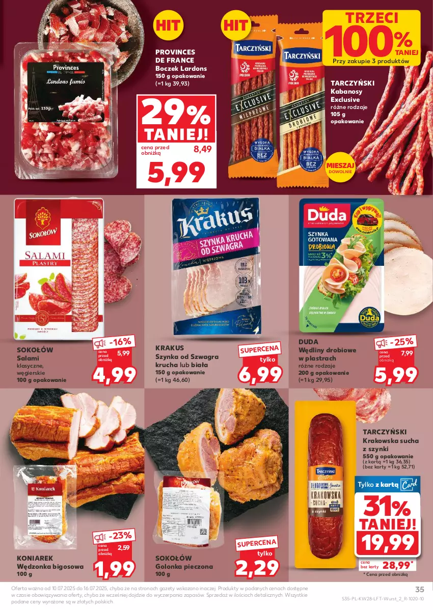 Gazetka promocyjna Kaufland - Gazetka tygodnia - ważna 10.07 do 16.07.2025 - strona 35 - produkty: Bigos, Boczek, Duda, Golonka pieczona, Gra, Kabanos, Krakus, Piec, Salami, Sok, Sokołów, Szynka, Tarczyński