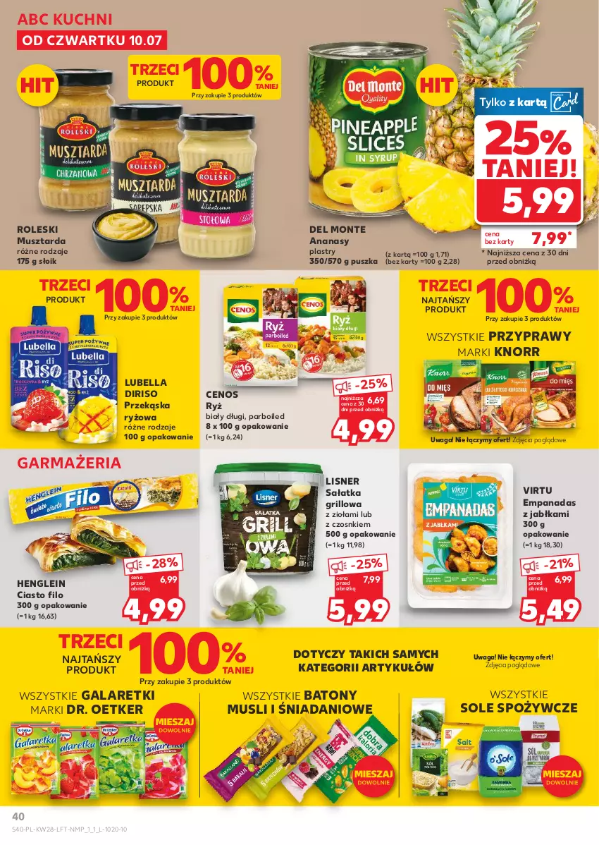 Gazetka promocyjna Kaufland - Gazetka tygodnia - ważna 10.07 do 16.07.2025 - strona 40 - produkty: Ananas, Baton, Bell, Bella, Cenos, Danio, Dr. Oetker, Gala, Galaretki, Grill, Jabłka, Knorr, Lisner, Lubella, Monte, Mus, Musztarda, Przyprawy, Ryż, Sałat, Sałatka, Virtu, Waga