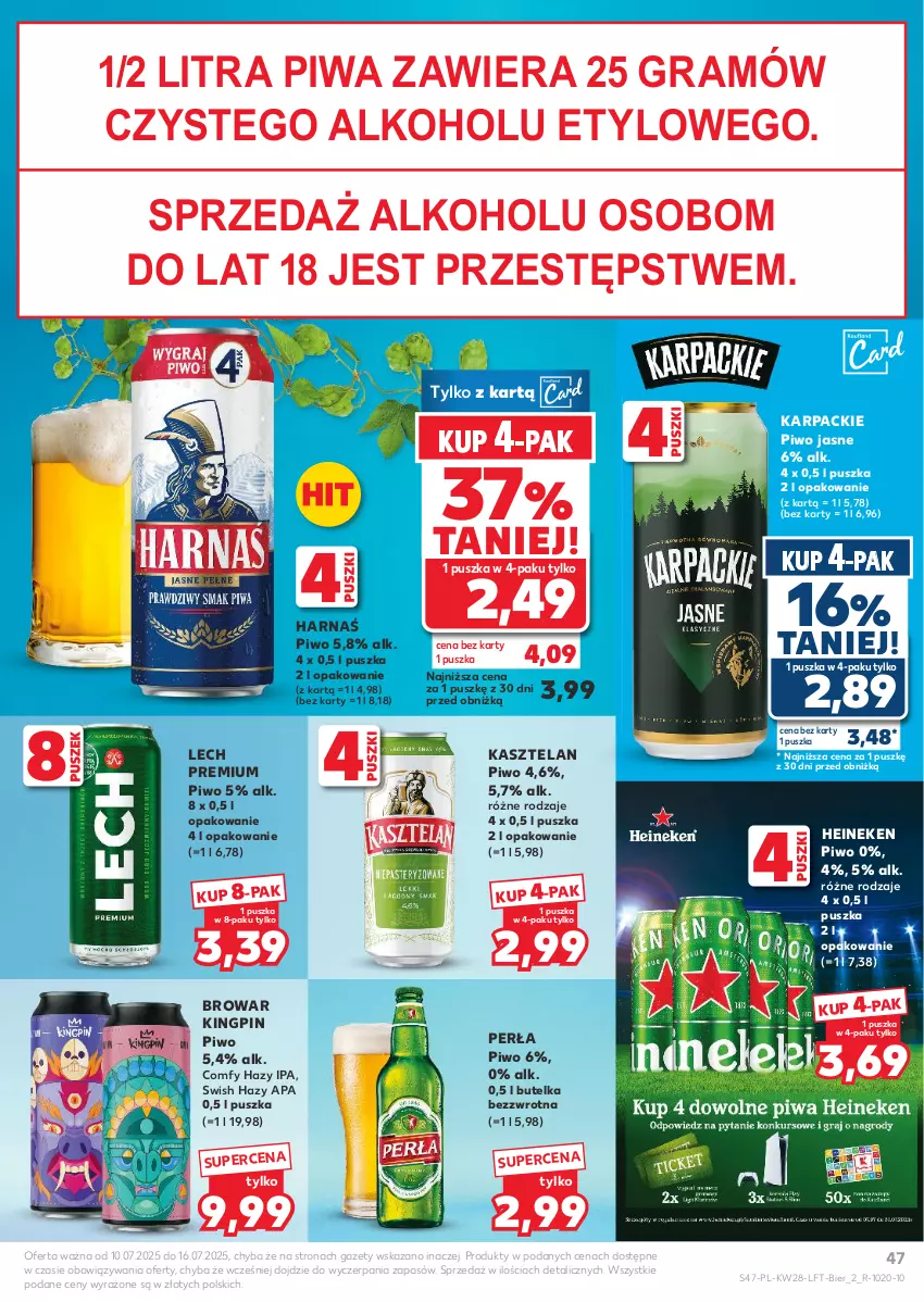 Gazetka promocyjna Kaufland - Gazetka tygodnia - ważna 10.07 do 16.07.2025 - strona 47 - produkty: Gra, Harnaś, Heineken, Karp, Kasztelan, Lech Premium, Perła, Piwa, Piwo, Piwo jasne