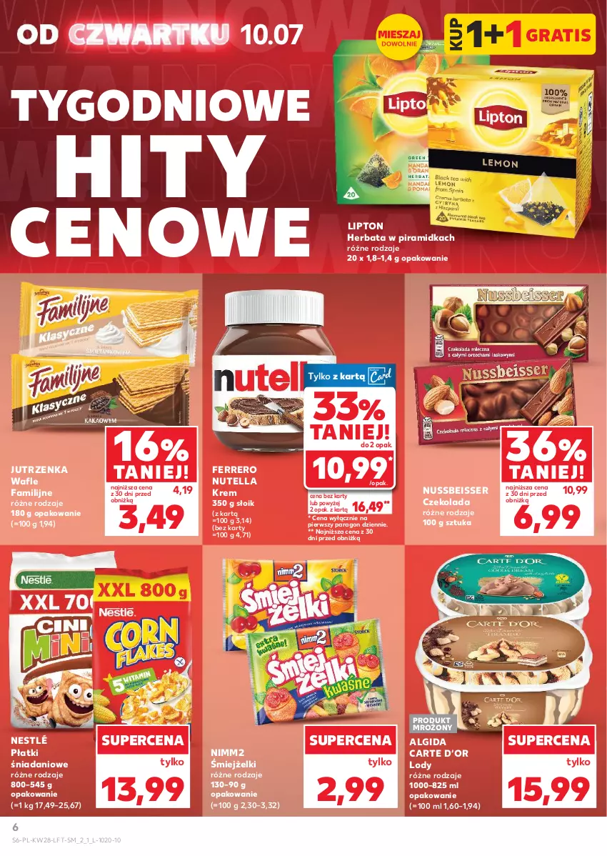 Gazetka promocyjna Kaufland - Gazetka tygodnia - ważna 10.07 do 16.07.2025 - strona 6 - produkty: Algida, Czekolada, Danio, Fa, Ferrero, Gra, Herbata, Jutrzenka, LG, Lipton, Lody, Nestlé, Nimm2, Nutella, Ser, Wafle