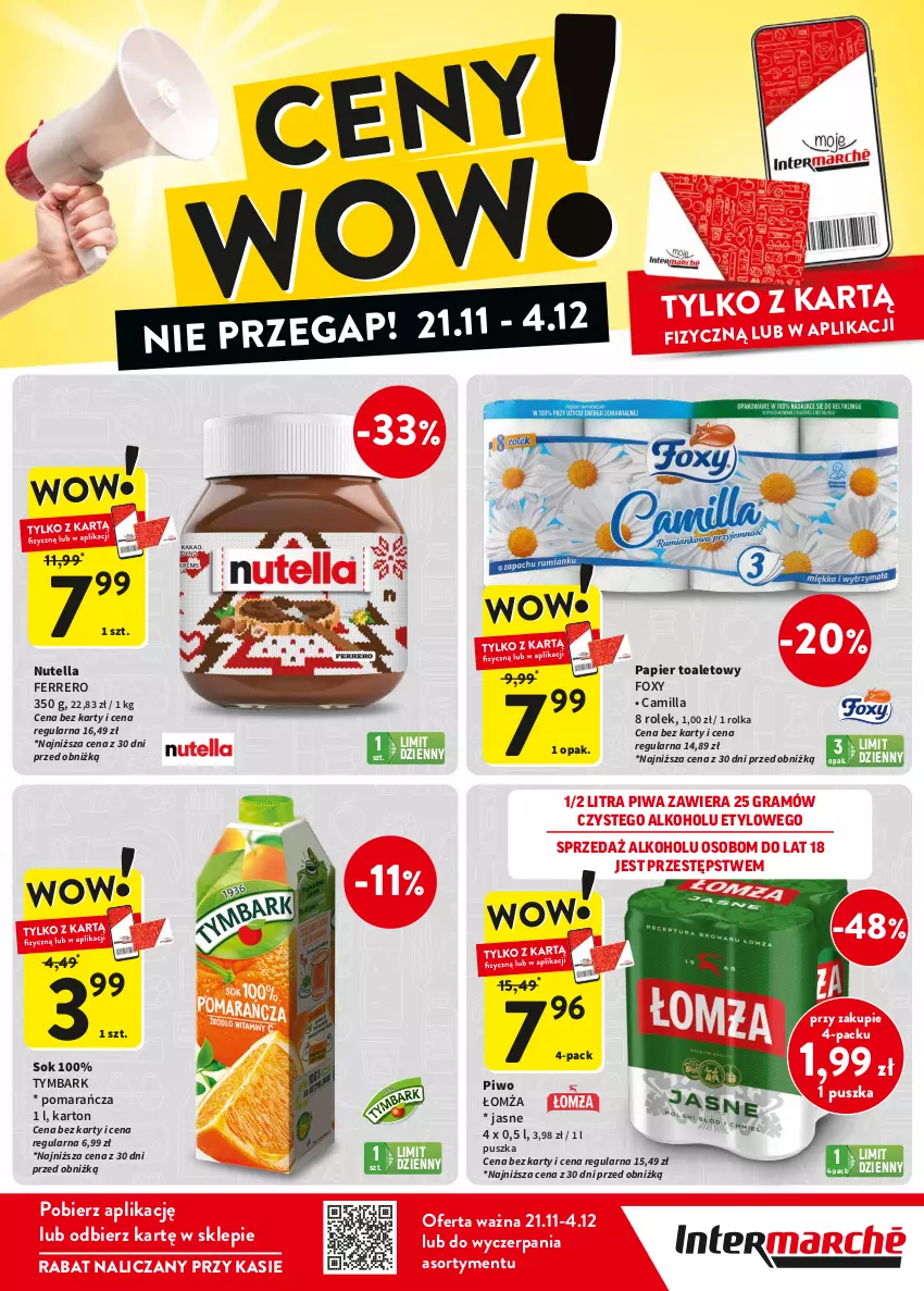 Gazetka promocyjna Intermarche - ważna 21.11 do 04.12.2024 - strona 2 - produkty: Ferrero, Foxy, Gra, Nutella, Papier, Papier toaletowy, Piwa, Piwo, Sok, Tymbark