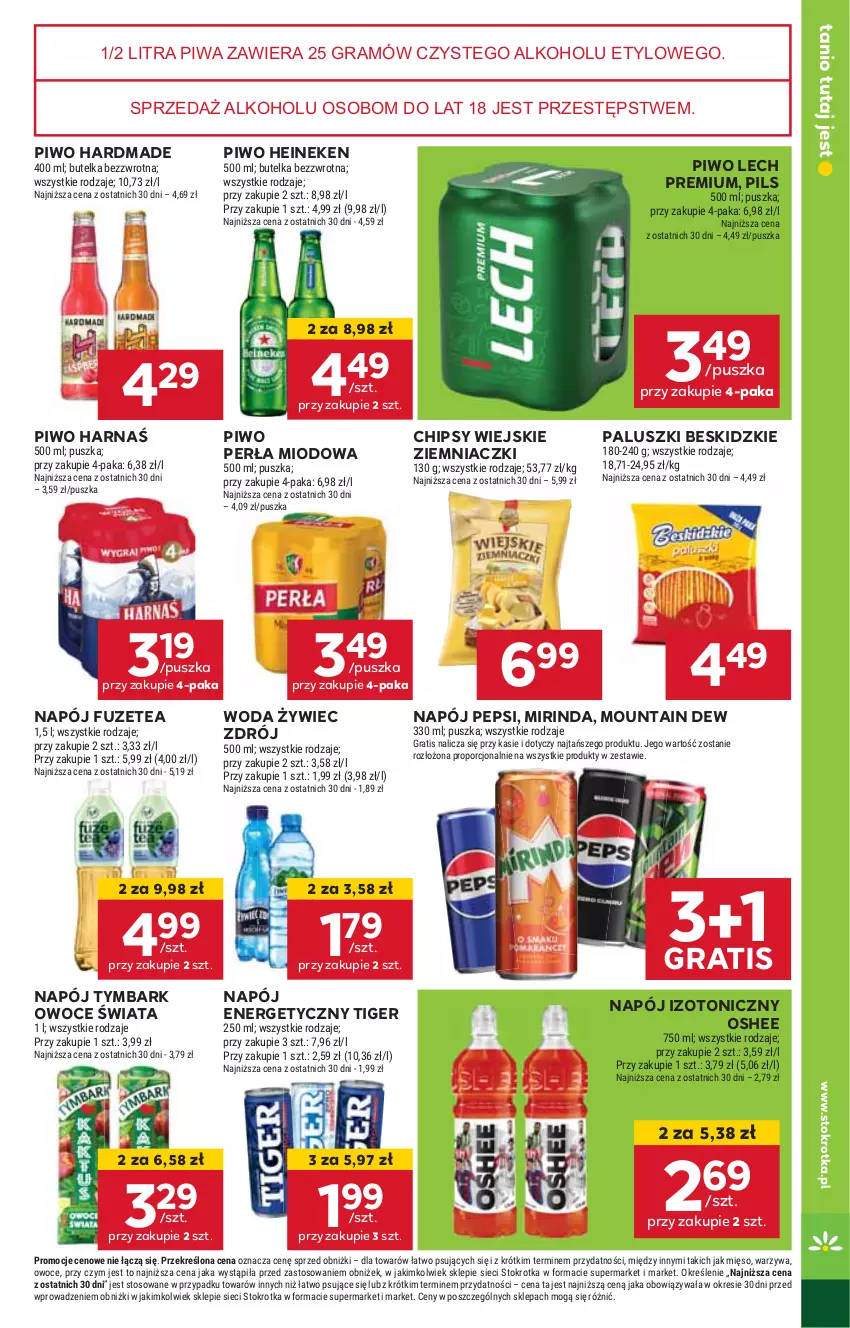 Gazetka promocyjna Stokrotka - Market - ważna 06.02 do 12.02.2025 - strona 15 - produkty: Beskidzki, Chipsy, Gra, Harnaś, Heineken, HP, Lech Premium, Mirinda, Napój, Napój energetyczny, Napój izotoniczny, Oshee, Owoce, Pepsi, Perła, Piwa, Piwo, Tiger, Tymbark, Woda