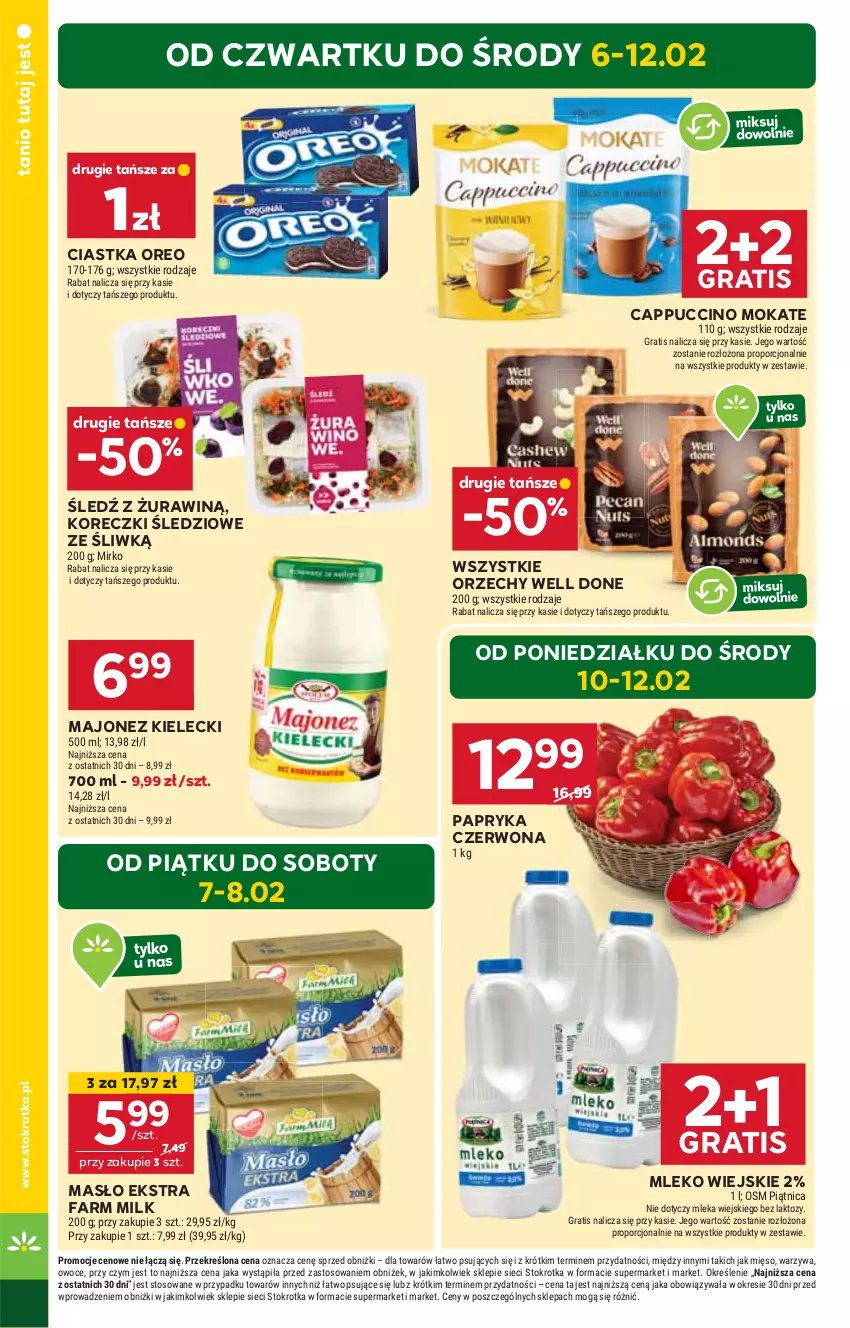 Gazetka promocyjna Stokrotka - Market - ważna 06.02 do 12.02.2025 - strona 4 - produkty: Cappuccino, Ciastka, Fa, Farm Milk, Gra, HP, Koreczki śledziowe, Majonez, Masło, Mleko, Oreo, Papryka, Papryka czerwona