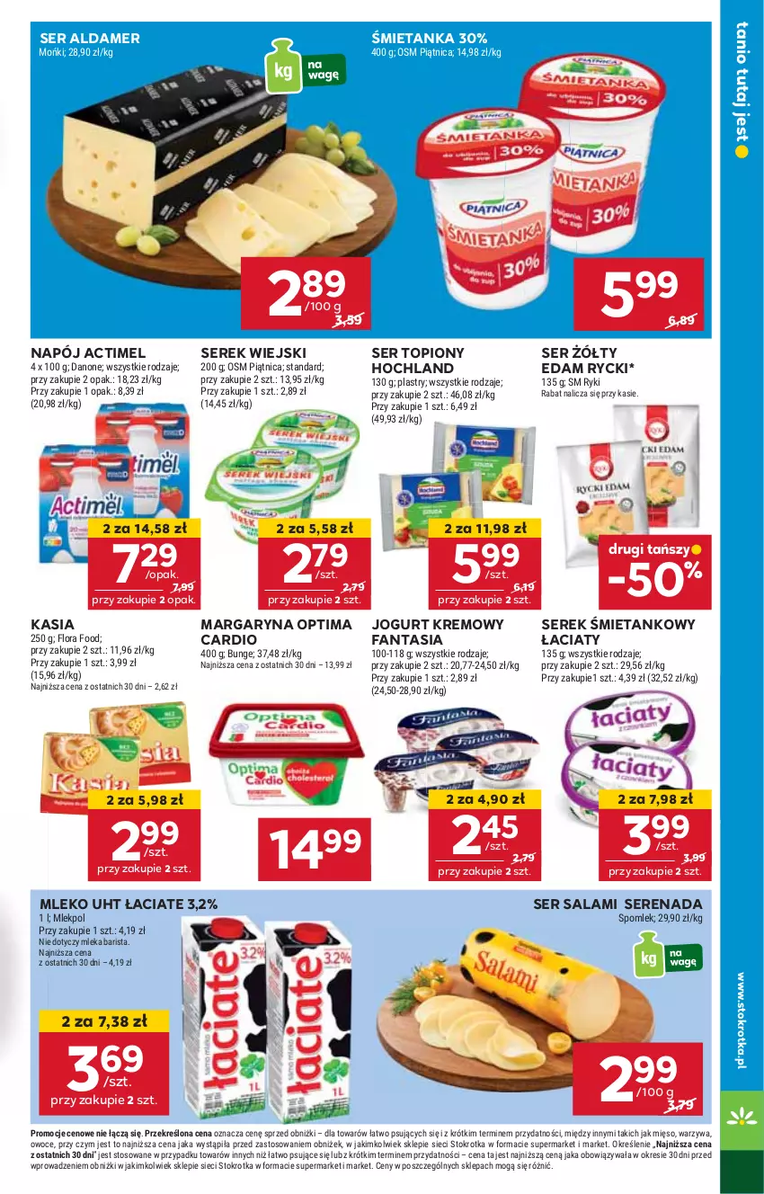 Gazetka promocyjna Stokrotka - Market - ważna 06.02 do 12.02.2025 - strona 9 - produkty: Actimel, Edam, Fa, Fanta, Hochland, HP, Jogurt, Kasia, Margaryna, Mleko, Napój, Optima, Optima Cardio, Salami, Ser, Ser salami, Ser topiony, Serek, Serek wiejski, Top