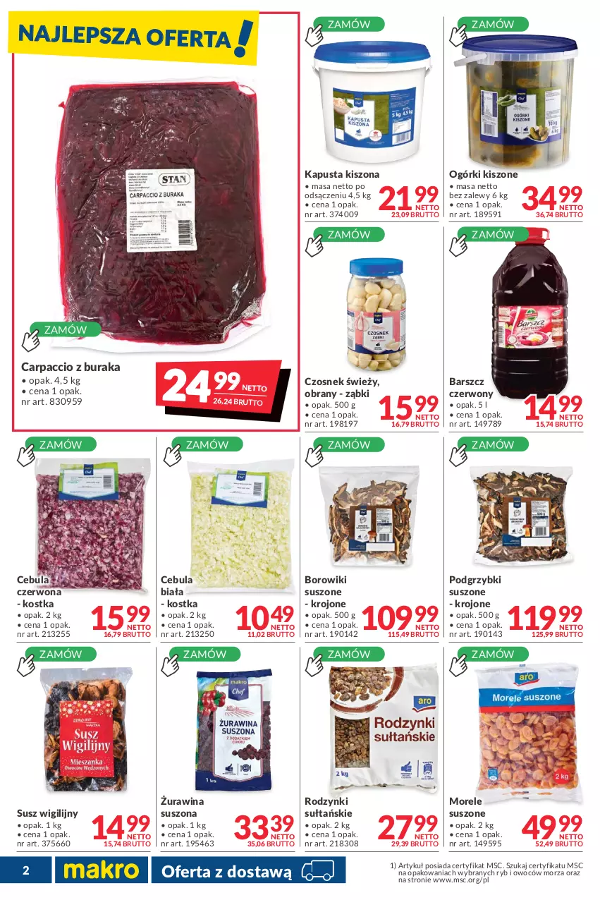 Gazetka promocyjna Makro - [Oferta promocyjna] Dostawa - ważna 16.11 do 13.12.2021 - strona 2 - produkty: Borowiki, Carpaccio, Cebula, Cebula biała, Cebula czerwona, Czosnek, Podgrzybki, Rodzynki