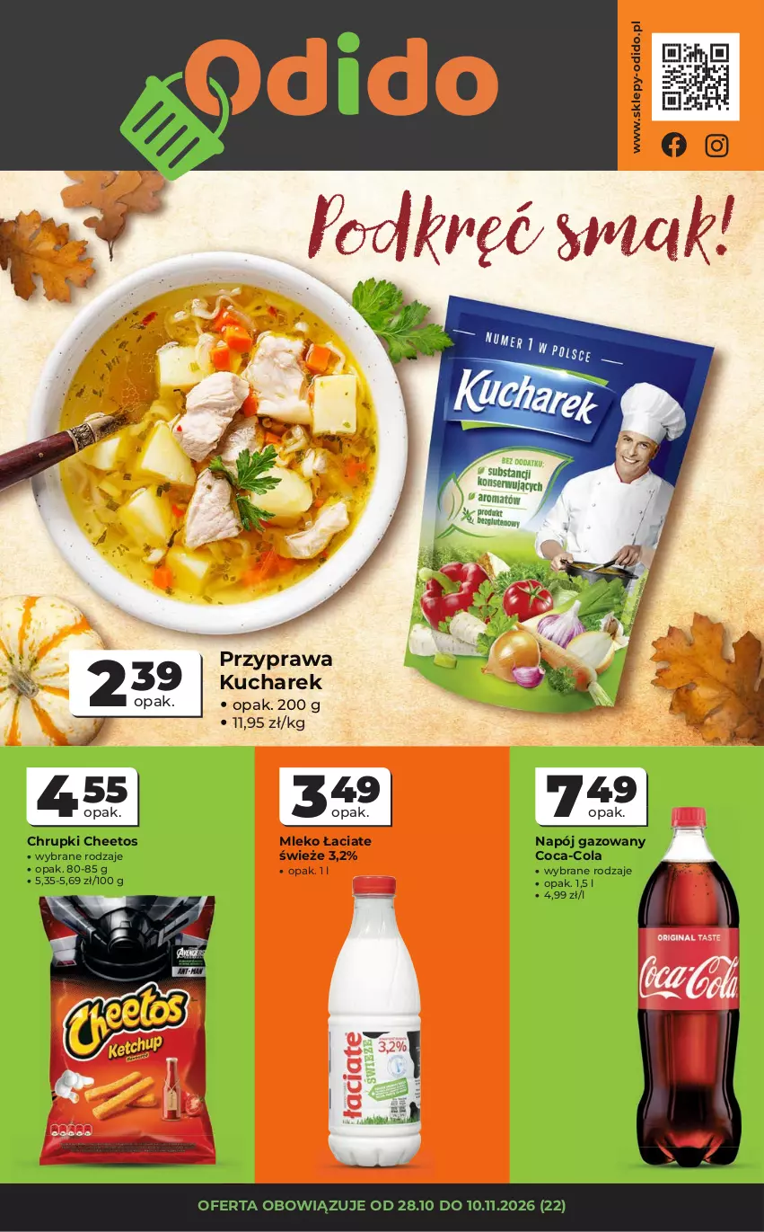 Gazetka promocyjna Odido - Gazetka Odido - ważna 28.10 do 10.11.2026 - strona 1 - produkty: Cheetos, Chrupki, Coca-Cola, Kucharek, Mleko, Napój, Napój gazowany