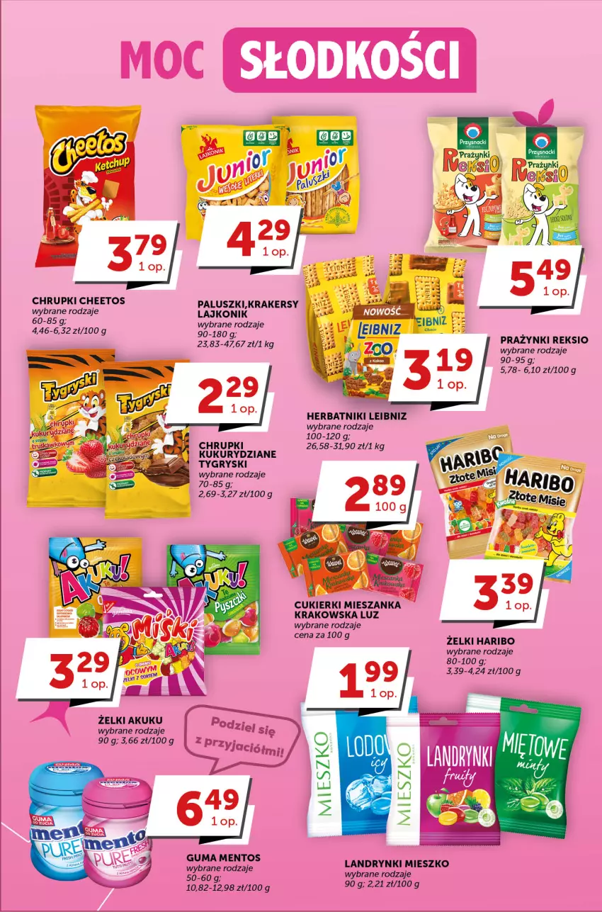 Gazetka promocyjna Groszek - ważna 01.06 do 13.06.2023 - strona 22 - produkty: Cheetos, Chrupki, Cukier, Cukierki, Gry, Haribo, Herbatniki, Krakersy, Lajkonik, Mentos, Przysnacki