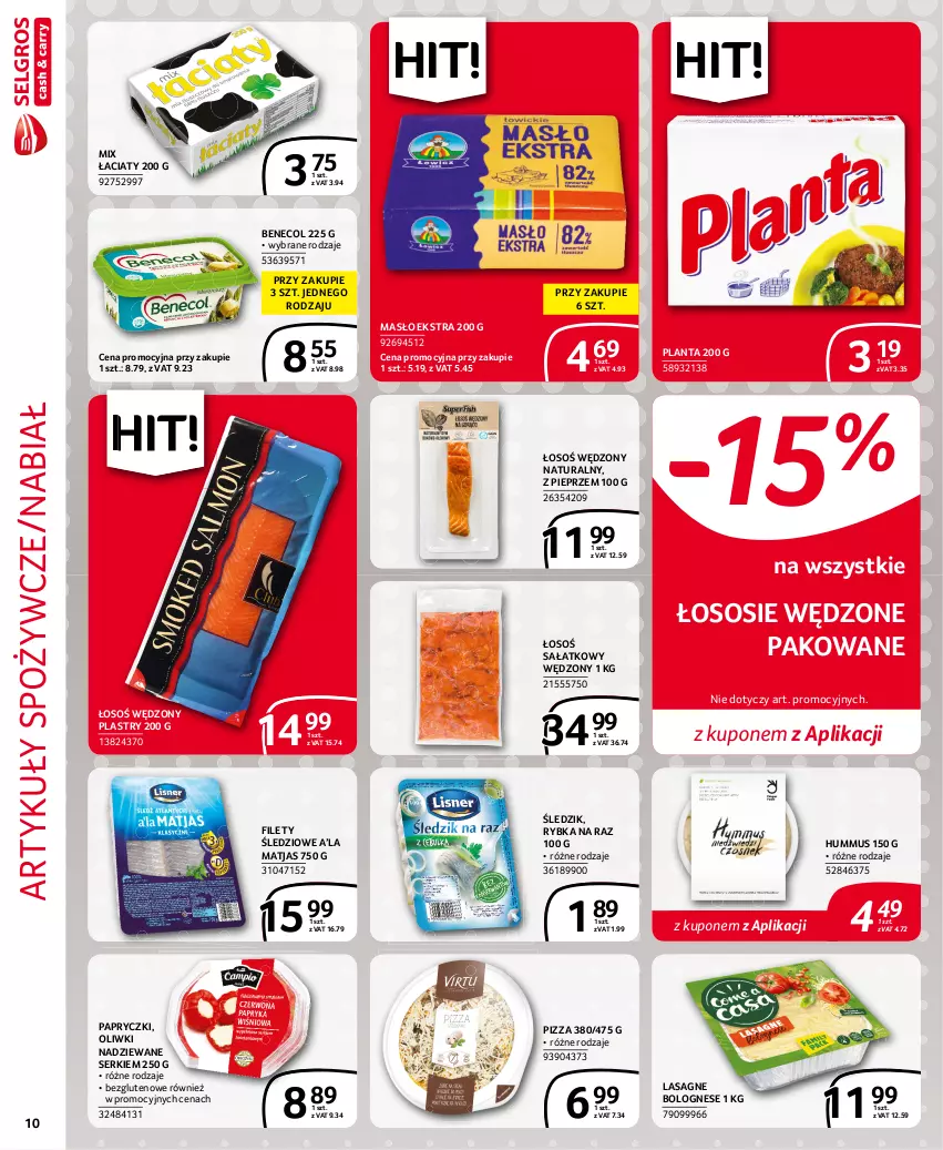 Gazetka promocyjna Selgros - Extra Oferta - ważna 01.09 do 30.09.2021 - strona 10 - produkty: Artykuły spożywcze, Benecol, Hummus, Lasagne, Lasagne bolognese, Masło, Matjas, Mus, Oliwki, Pieprz, Pizza, Rybka na raz, Sałat, Ser, Sos