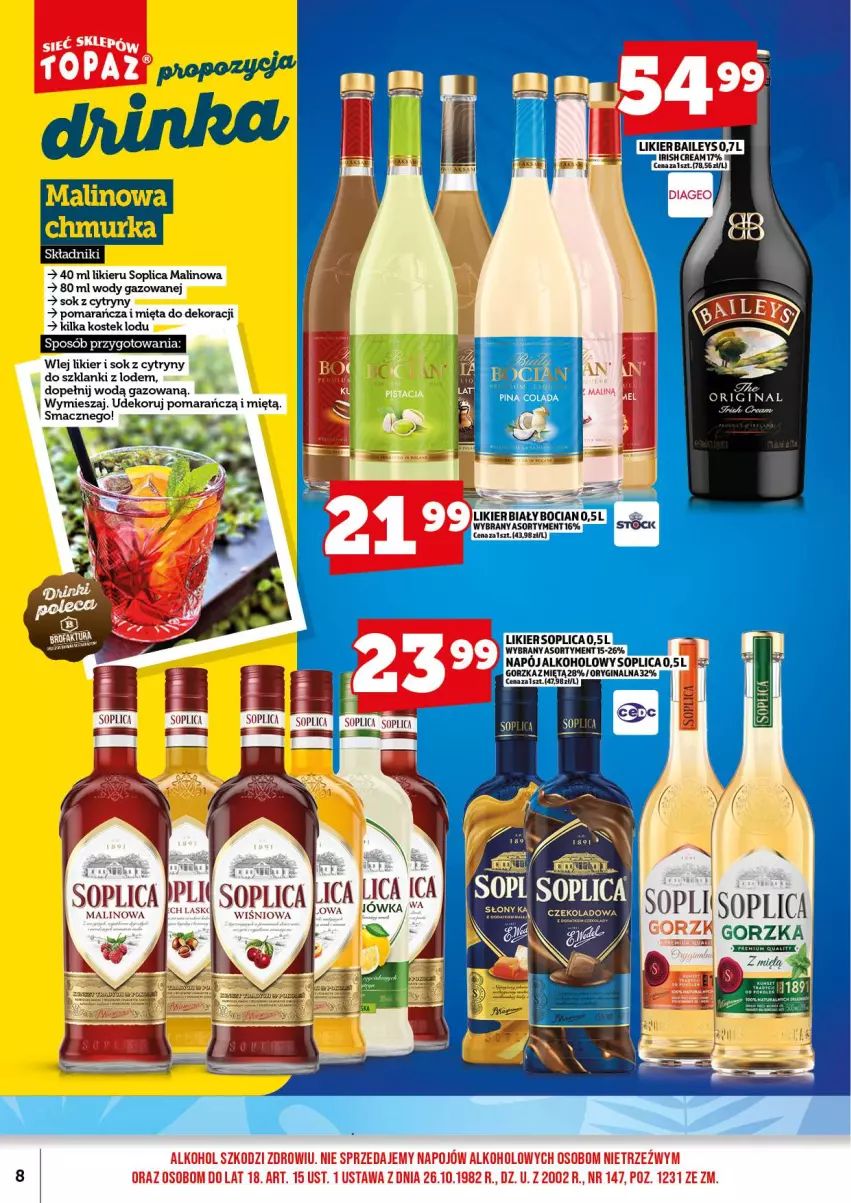 Gazetka promocyjna Topaz - Gazetka - ważna 18.08 do 31.08.2025 - strona 10 - produkty: Biały Bocian, Cytryny, Gin, Lanki, Likier, Mięta, Napój, Sok, Soplica, Stek