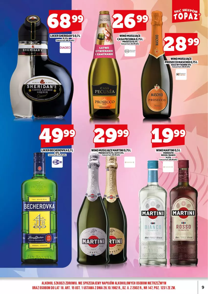 Gazetka promocyjna Topaz - Gazetka - ważna 18.08 do 31.08.2025 - strona 11 - produkty: Koc, Likier, Martini, Mus, Prosecco, Sheridan's, Top, Vermouth, Wino, Wino musujące