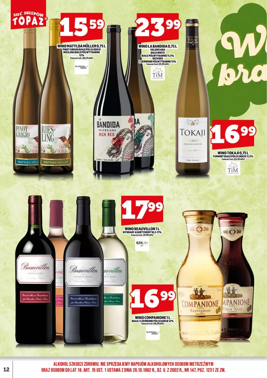 Gazetka promocyjna Topaz - Gazetka - ważna 18.08 do 31.08.2025 - strona 14 - produkty: AniOne, Bandi, Pinot Grigio, Tokaji, Wino
