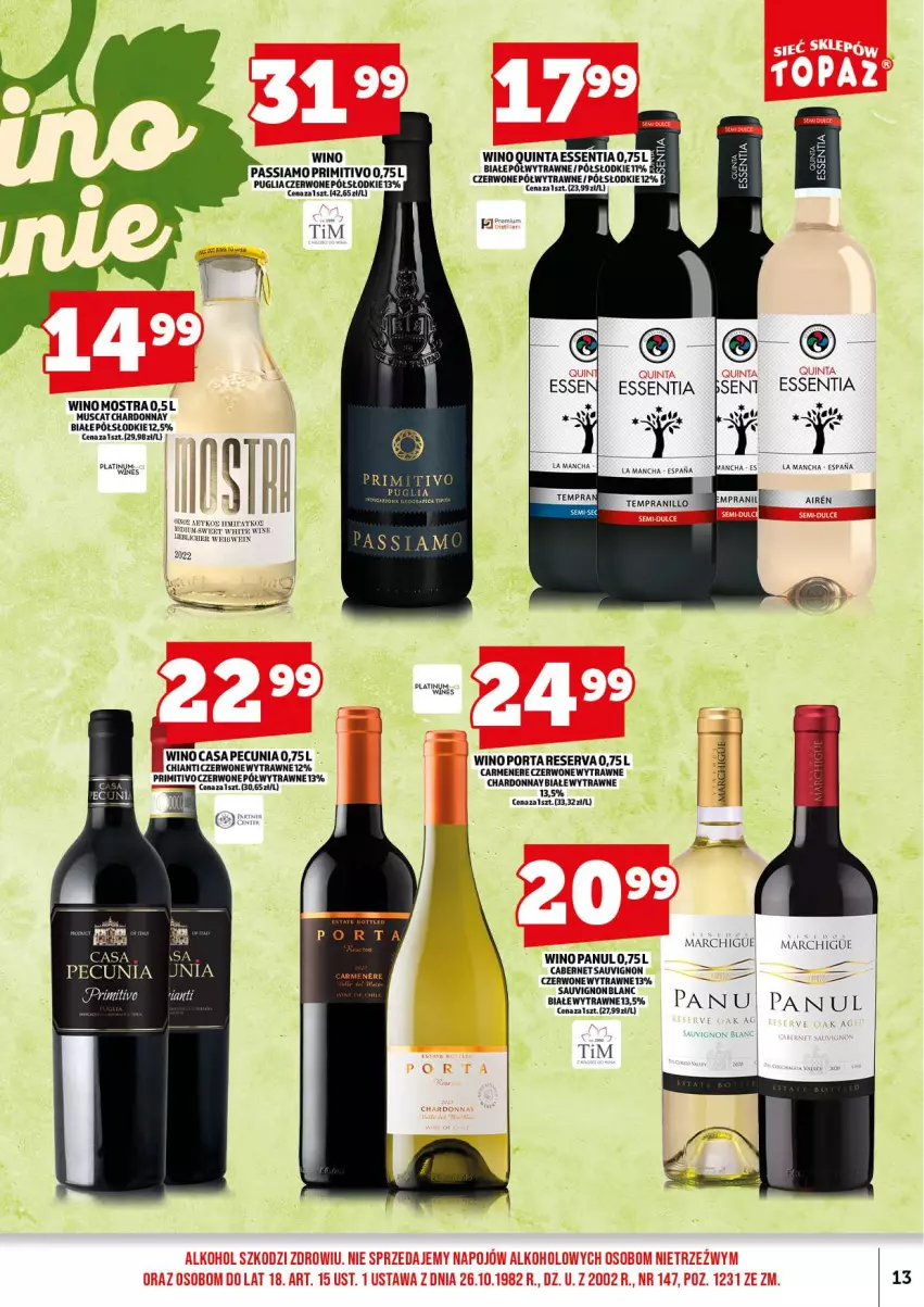 Gazetka promocyjna Topaz - Gazetka - ważna 18.08 do 31.08.2025 - strona 15 - produkty: Cabernet Sauvignon, Chardonnay, Chia, Chianti, Mus, Wino