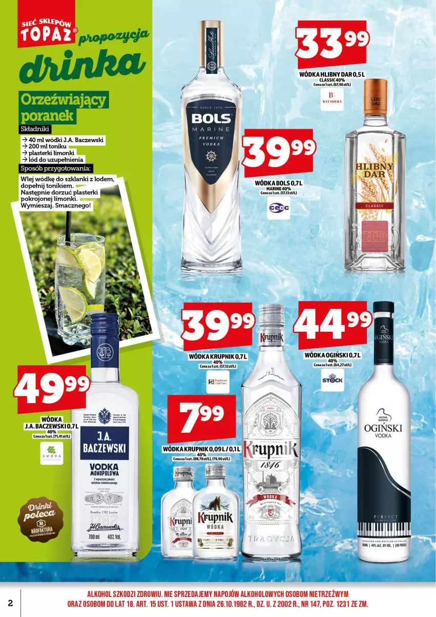 Gazetka promocyjna Topaz - Gazetka - ważna 18.08 do 31.08.2025 - strona 4 - produkty: Bols, Fa, Krupnik, Lanki, Ogiński, Plasterki, Tonik, Wódka