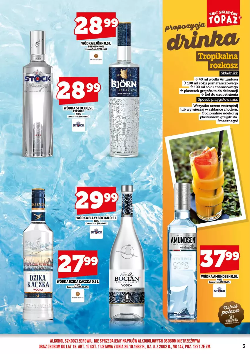 Gazetka promocyjna Topaz - Gazetka - ważna 18.08 do 31.08.2025 - strona 5 - produkty: Amundsen, Ananas, Biały Bocian, Grejpfrut, Kaczka, Plasterki, Sok, Stock, Wódka