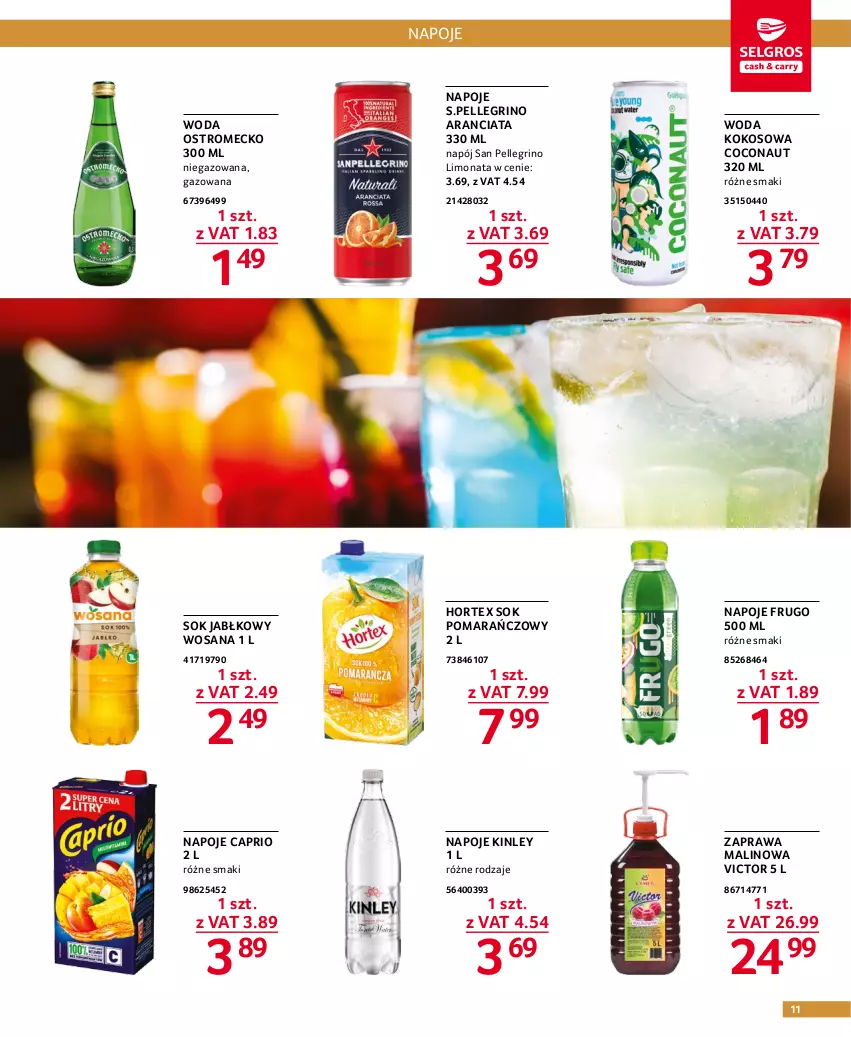 Gazetka promocyjna Selgros - Oferta gastronomiczna - ważna 19.01 do 01.02.2023 - strona 11 - produkty: Hortex, Kokos, Napój, Napoje, Sok, Sok jabłkowy, Sok pomarańczowy, Woda, Wosana