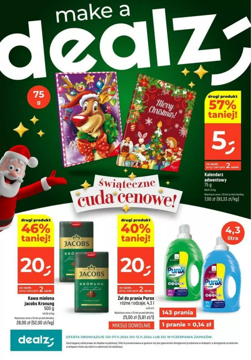 Gazetka promocyjna Dealz - ważna 07.11 do 13.11.2024 - strona 1 - produkty: Jacobs, Kalendarz, Kawa, Kawa mielona, Pur