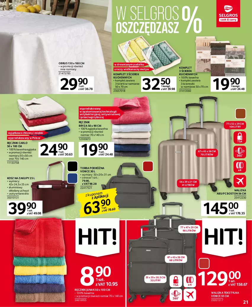 Gazetka promocyjna Selgros - Oferta przemysłowa - ważna 16.03 do 29.03.2023 - strona 21 - produkty: BIC, Bryza, Kosz, Obrus, Ręcznik, Torba, Walizka, Wełna