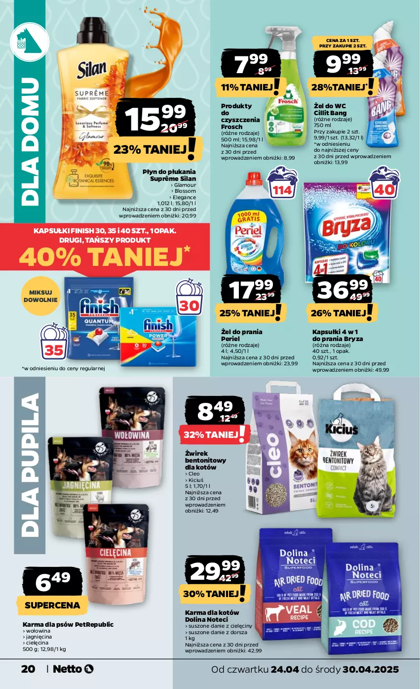 Gazetka promocyjna Netto - Od Czwartku - ważna 24.04 do 30.04.2025 - strona 20 - produkty: Bryza, Cillit Bang, Dorsz, Finish, Frosch, Płyn do płukania, Silan, Wołowina