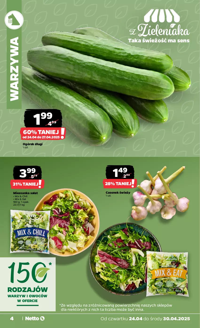 Gazetka promocyjna Netto - Od Czwartku - ważna 24.04 do 30.04.2025 - strona 4 - produkty: Czosnek, Mieszanka sałat, Ogórek, Sałat, Warzywa