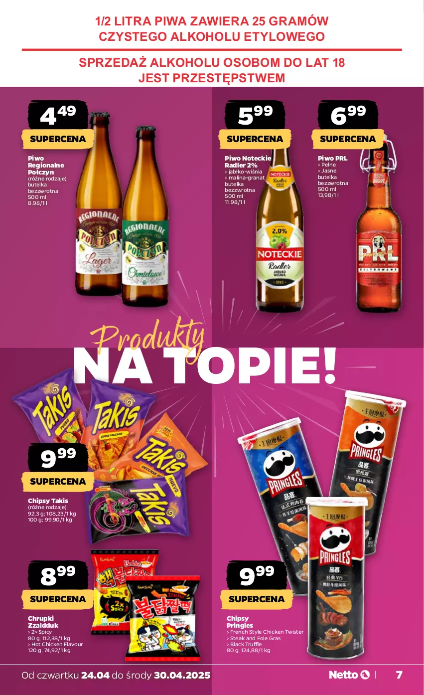 Gazetka promocyjna Netto - Od Czwartku - ważna 24.04 do 30.04.2025 - strona 7 - produkty: Chipsy, Chrupki, Gra, Granat, Lack, Piwa, Piwo, Pringles, Radler, Top