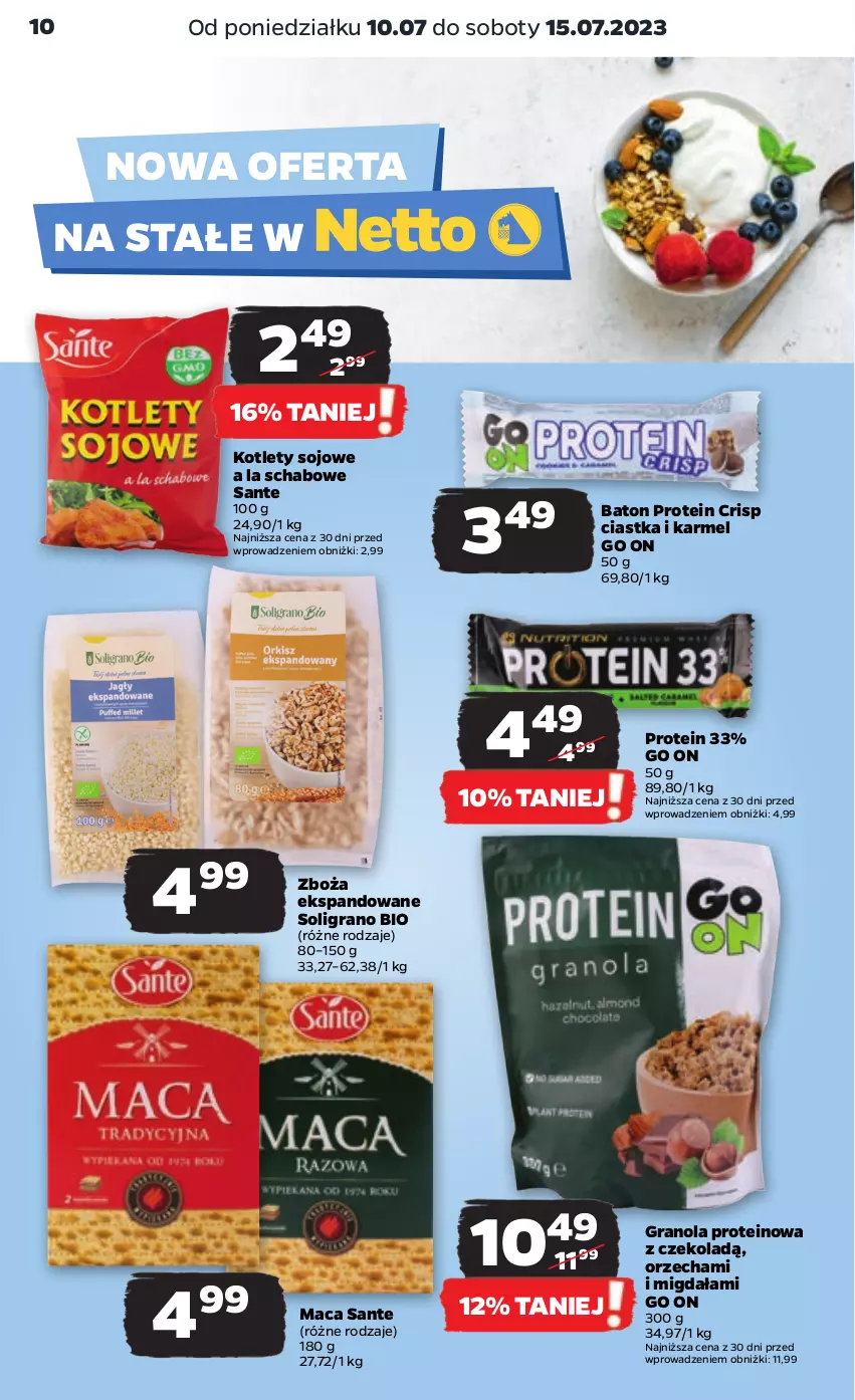 Gazetka promocyjna Netto - Artykuły spożywcze - ważna 10.07 do 15.07.2023 - strona 10 - produkty: Baton, Ciastka, Gra, Granola, Kotlet, Sante, Soligrano