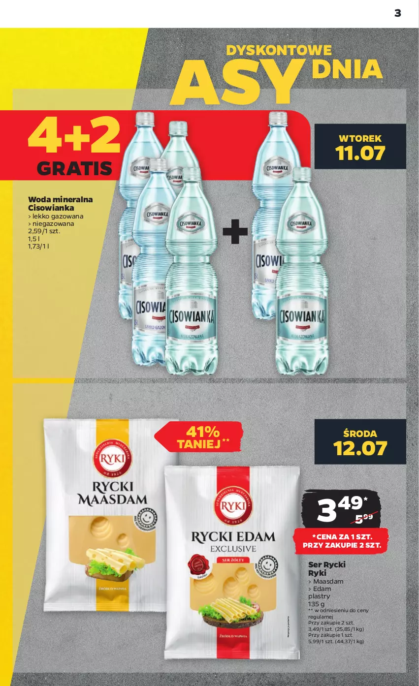 Gazetka promocyjna Netto - Artykuły spożywcze - ważna 10.07 do 15.07.2023 - strona 3 - produkty: Cisowianka, Edam, Gra, Maasdam, Ser, Woda, Woda mineralna