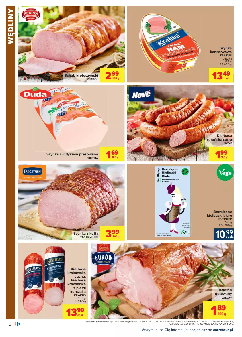 Gazetka promocyjna Carrefour - Gazetka Carrefour - ważna 19.04 do 30.04.2021 - strona 6 - produkty: Kiełbasa, Kiełbasa krakowska, Kiełbaski białe, Krakus, Kurczak, Pekpol, Schab krotoszyński, Ser, Szynka, Szynka konserwowa, Tarczyński