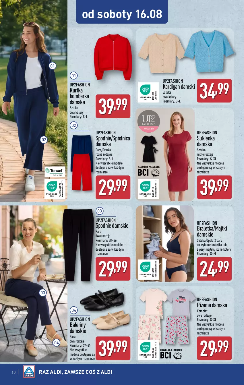 Gazetka promocyjna Aldi - Artykuły przemysłowe i tekstylia - ważna 13.08 do 16.08.2025 - strona 10 - produkty: Baleriny, Fa, Kardigan, Kurtka, Majtki, Piżama, Spódnica, Spodnie, Sukienka