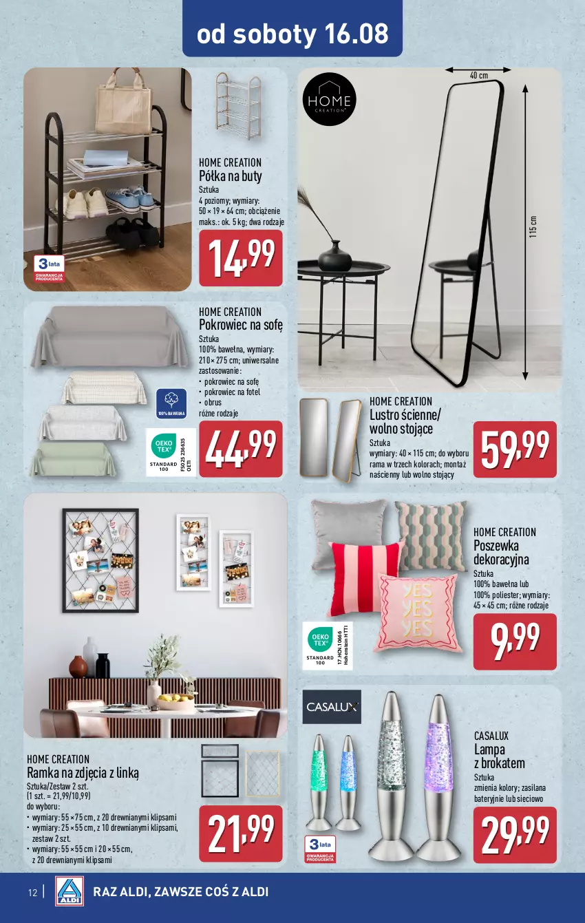 Gazetka promocyjna Aldi - Artykuły przemysłowe i tekstylia - ważna 13.08 do 16.08.2025 - strona 12 - produkty: Buty, Fotel, Lampa, LANA, Lustro, Obrus, Pokrowiec, Półka, Poszewka, Rama, Ramka, Silan, Wełna