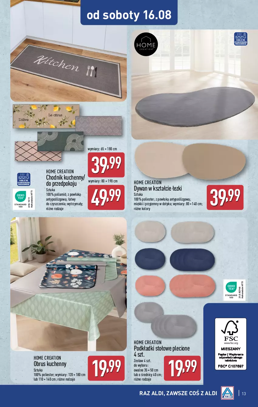 Gazetka promocyjna Aldi - Artykuły przemysłowe i tekstylia - ważna 13.08 do 16.08.2025 - strona 13 - produkty: Chodnik, Dywan, Obrus, Podkład