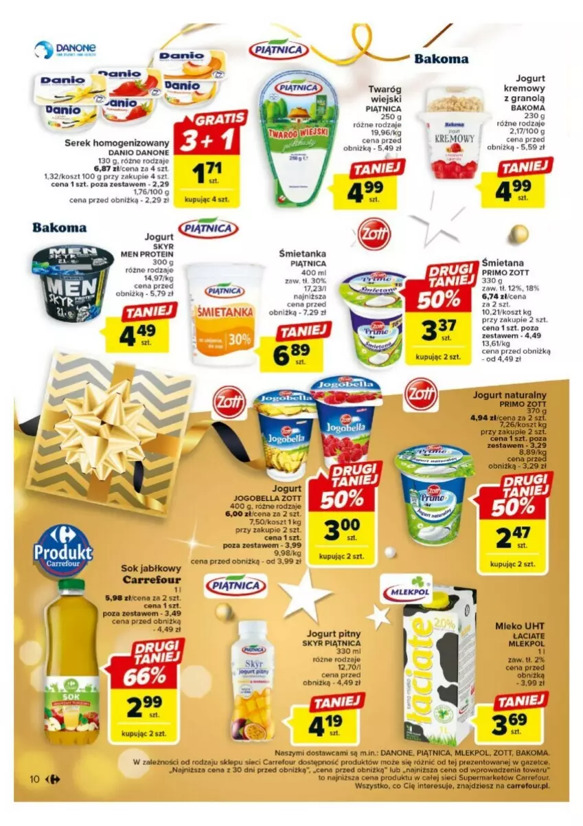 Gazetka promocyjna Carrefour - ważna 18.12 do 23.12.2023 - strona 2 - produkty: Bakoma, Bell, Bella, Danio, Danone, Gra, Jogobella, Jogurt, Kosz, Piątnica, Ser, Serek, Serek homogenizowany, Sok, Sok jabłkowy, Twaróg, Zott