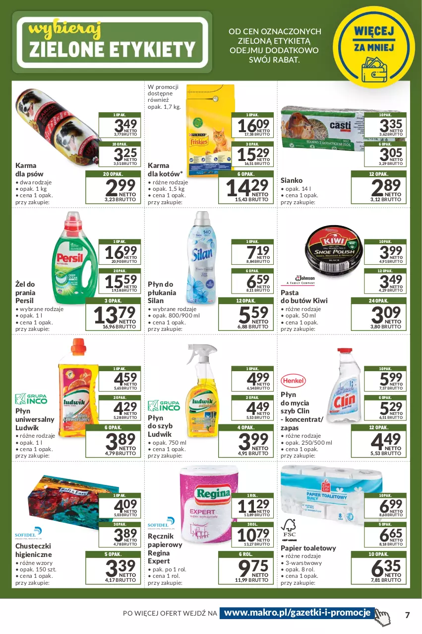 Gazetka promocyjna Makro - [Oferta promocyjna] Kupuj więcej płać mniej - ważna 08.03 do 04.04.2022 - strona 7 - produkty: Chusteczki, Clin, Gin, Kiwi, Ludwik, Papier, Papier toaletowy, Persil, Płyn do mycia, Płyn do płukania, Płyn do szyb, Ręcznik, Silan