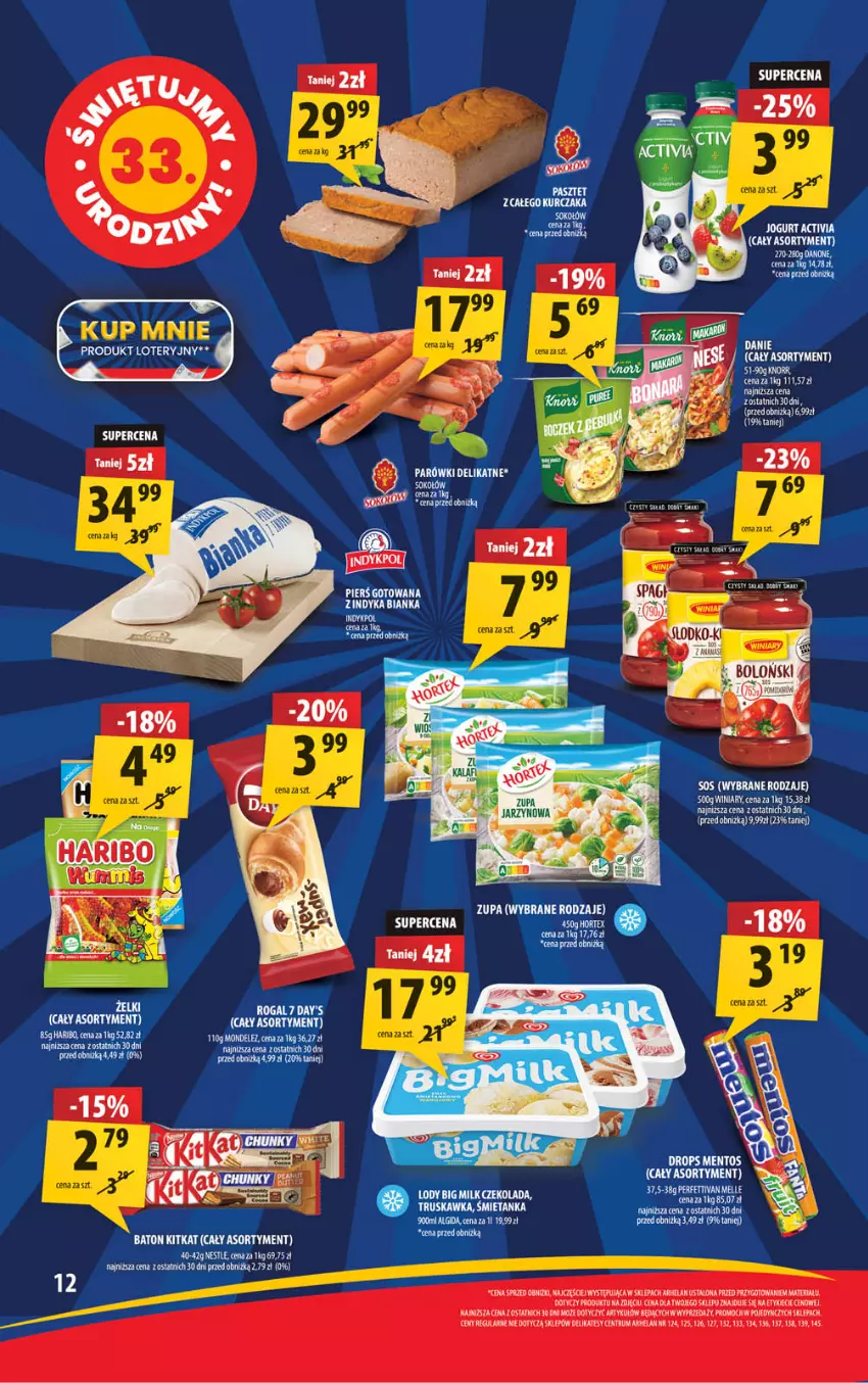 Gazetka promocyjna Arhelan - Gazetka - ważna 20.09 do 29.09.2024 - strona 12 - produkty: Algida, Baton, Bianka, Big Milk, Czekolada, Haribo, Kurczak, LG, Lody, Mentos, Parówki, Pasztet, Rogal, Rum, Winiary, Zupa