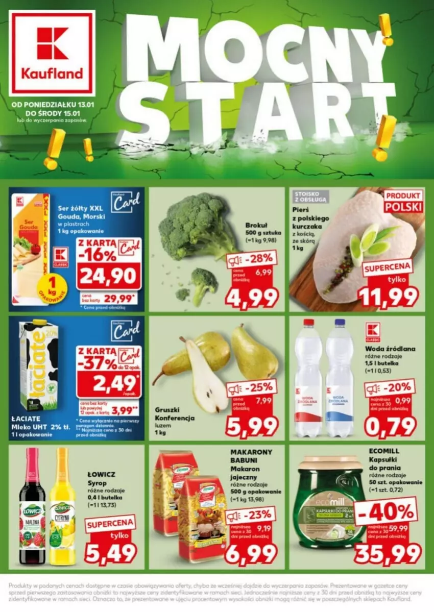 Gazetka promocyjna Kaufland - ważna 13.01 do 15.01.2025 - strona 1 - produkty: Babuni, Gouda, LANA, Makaron, Mleko, Syrop, Top, Woda