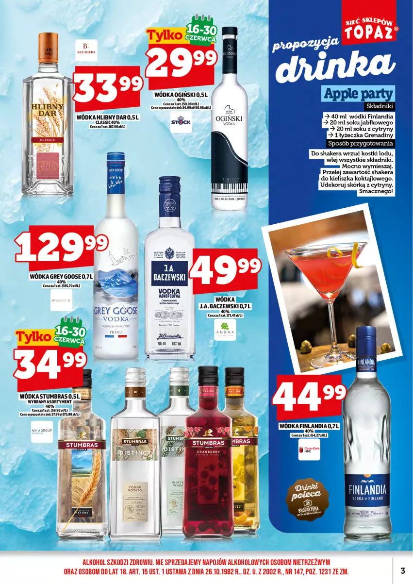 Gazetka promocyjna Topaz - Gazetka - ważna 02.06 do 30.06.2025 - strona 5 - produkty: Coca-Cola, Cytryny, Fa, Finlandia, Ogiński, Sok, Stock, Wódka
