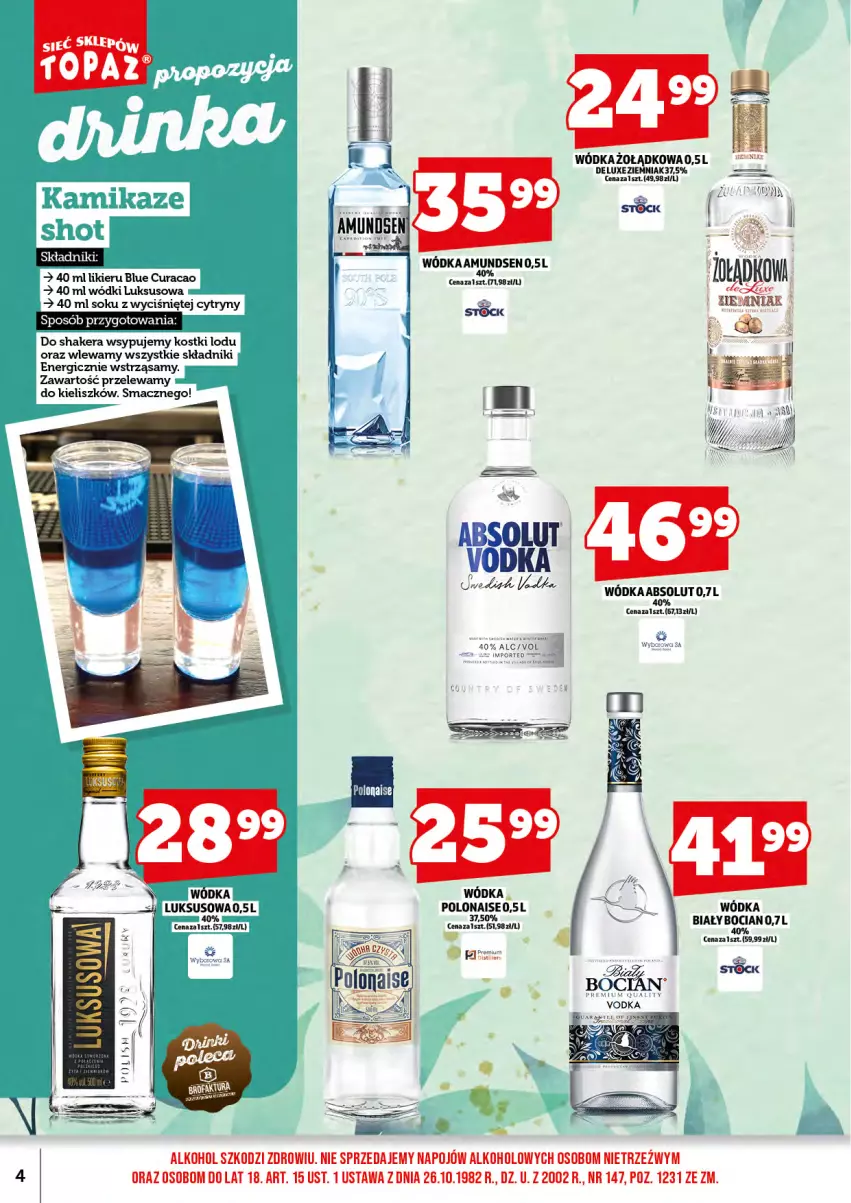Gazetka promocyjna Topaz - Gazetka - ważna 02.06 do 30.06.2025 - strona 6 - produkty: Absolut, Amundsen, Biały Bocian, Cytryny, Likier, Por, Sok, Stock, Wódka