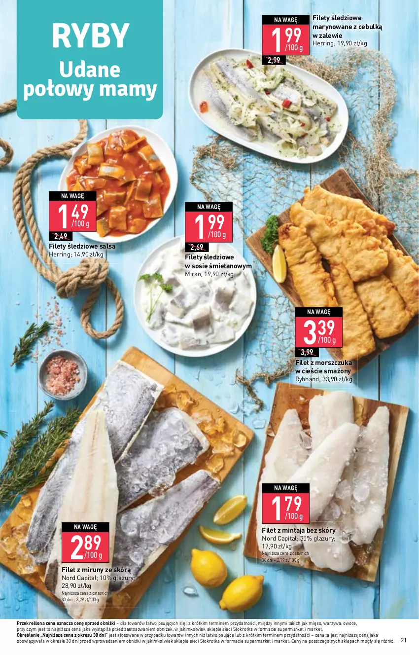 Gazetka promocyjna Stokrotka - Supermarket - ważna 16.02 do 22.02.2023 - strona 21 - produkty: Filet z mintaja, Filet z morszczuka, Lazur, Mięso, Mintaj, Owoce, Salsa, Sos, Warzywa