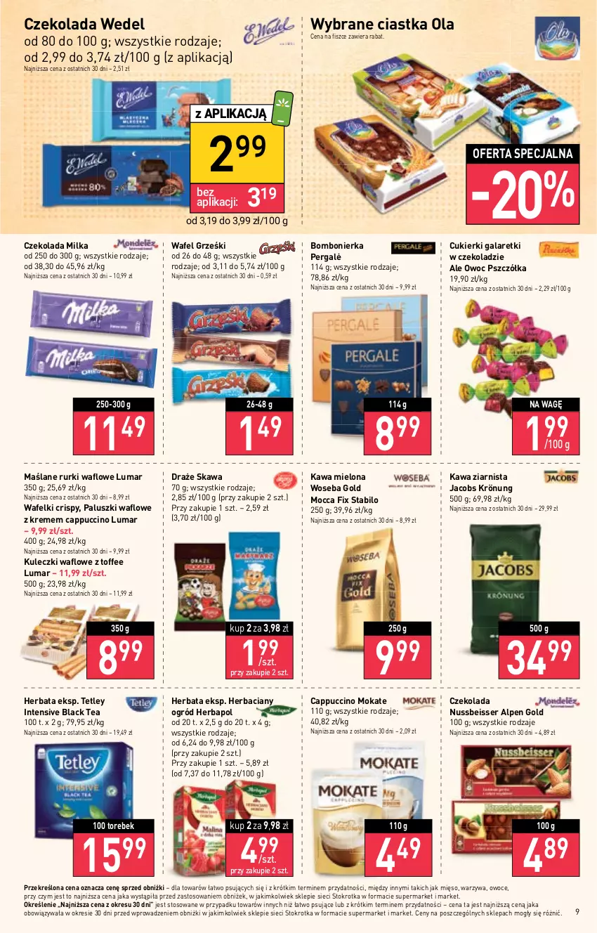 Gazetka promocyjna Stokrotka - Supermarket - ważna 16.02 do 22.02.2023 - strona 9 - produkty: Cappuccino, Ciastka, Cukier, Cukierki, Czekolada, Gala, Galaretki, Grześki, Herbapol, Herbata, Jacobs, Jacobs Krönung, Kawa, Kawa mielona, Kawa ziarnista, Lack, Mięso, Milka, Ogród, Owoce, Rurki, Ser, Tetley, Warzywa, Woseba