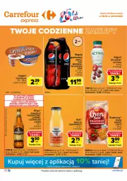 Gazetka promocyjna Carrefour - Gazetka Express - Gazetka - ważna od 24.10 do 24.10.2022 - strona 1 - produkty: Piwo, Książęce, Sok, 7up, Jogurt, Probiotyk, Mirinda, Kosz, Activia, Pepsi, Napój gazowany, Fanta, Napój, Krakersy, Fa