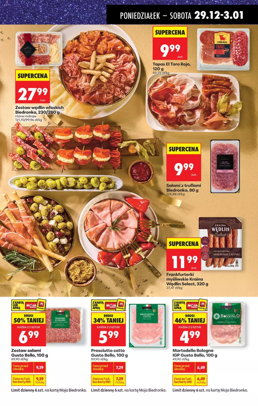 Gazetka promocyjna Biedronka - Od Wtorku - ważna 29.12.2026 do 02.01.2027 - strona 23 - produkty: Bell, Dell, Frankfurterki, Mortadella, Prosciutto, Salami