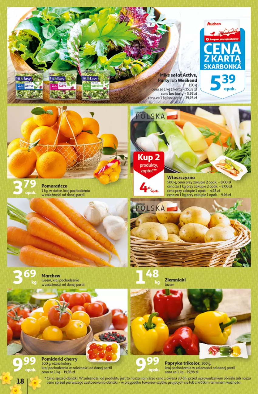 Gazetka promocyjna Auchan - Gazetka Wielkanoc na Twoim stole Hipermarket Auchan - ważna 30.03 do 08.04.2023 - strona 18 - produkty: O nas, Papryka, Pomarańcze, Pomidorki, Sałat, Ziemniaki