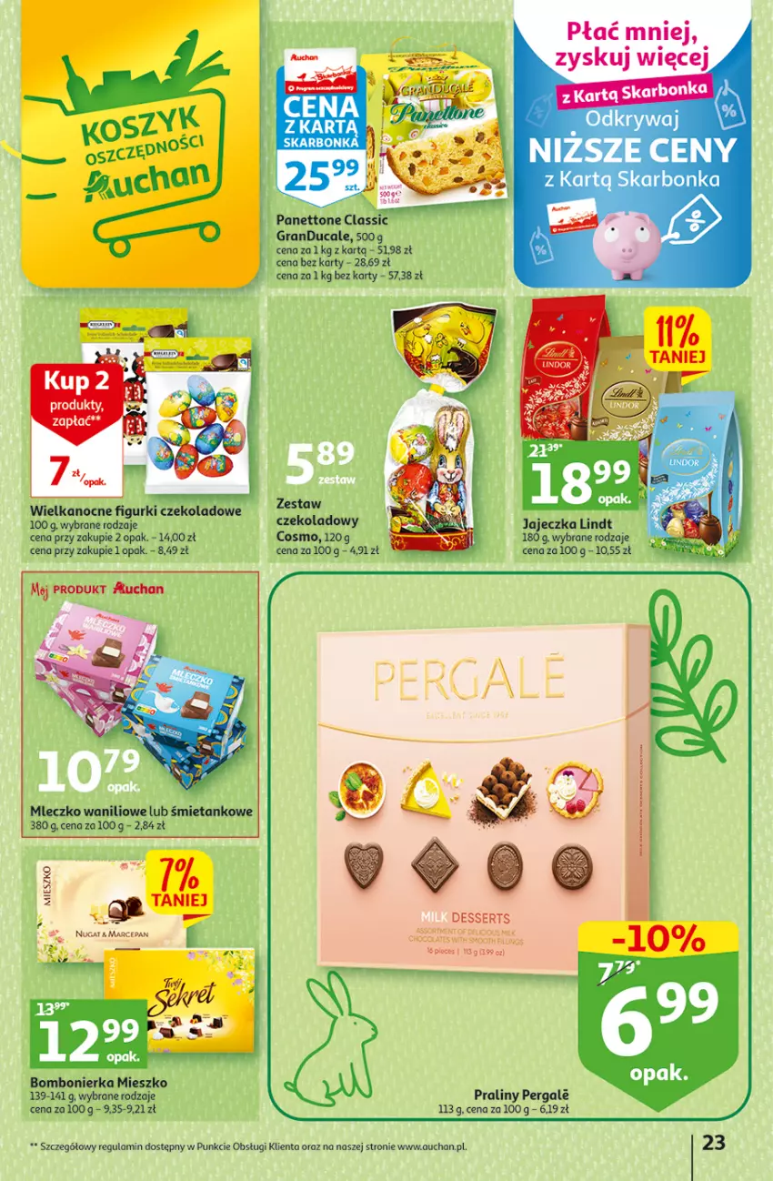 Gazetka promocyjna Auchan - Gazetka Wielkanoc na Twoim stole Hipermarket Auchan - ważna 30.03 do 08.04.2023 - strona 23 - produkty: Lindt, Mleczko, Piec, Praliny, Ser