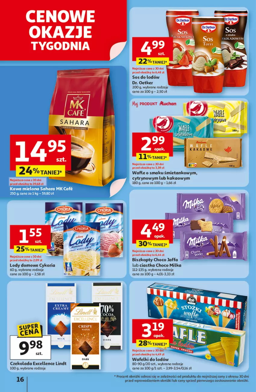 Gazetka promocyjna Auchan - LATO PEŁNE PRZYJEMNOŚCI Hipermarket - ważna 10.07 do 16.07.2025 - strona 16 - produkty: Biszkopty, Ciastka, Czekolada, Dr. Oetker, Fa, Kakao, Lindt, Lody, Milka, Sos, Wafle