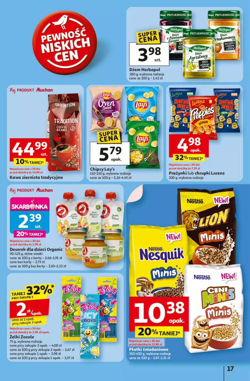 Gazetka promocyjna Auchan - LATO PEŁNE PRZYJEMNOŚCI Hipermarket - ważna 10.07 do 16.07.2025 - strona 17 - produkty: Chipsy, Chrupki, Deser, Dżem, Dzieci, Herbapol, Kawa, Kawa ziarnista, Lorenz, Por, Ser, Serek