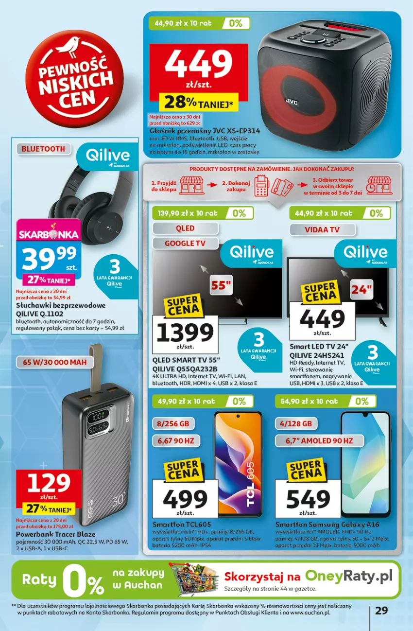 Gazetka promocyjna Auchan - LATO PEŁNE PRZYJEMNOŚCI Hipermarket - ważna 10.07 do 16.07.2025 - strona 29 - produkty: Acer, Bateria, Gala, Głośnik, Gra, Gry, HD ready, JVC, LED TV, Mikrofon, Powerbank, Samsung, Słuchawki, Słuchawki bezprzewodowe, Smart tv, Smartfon, Tera