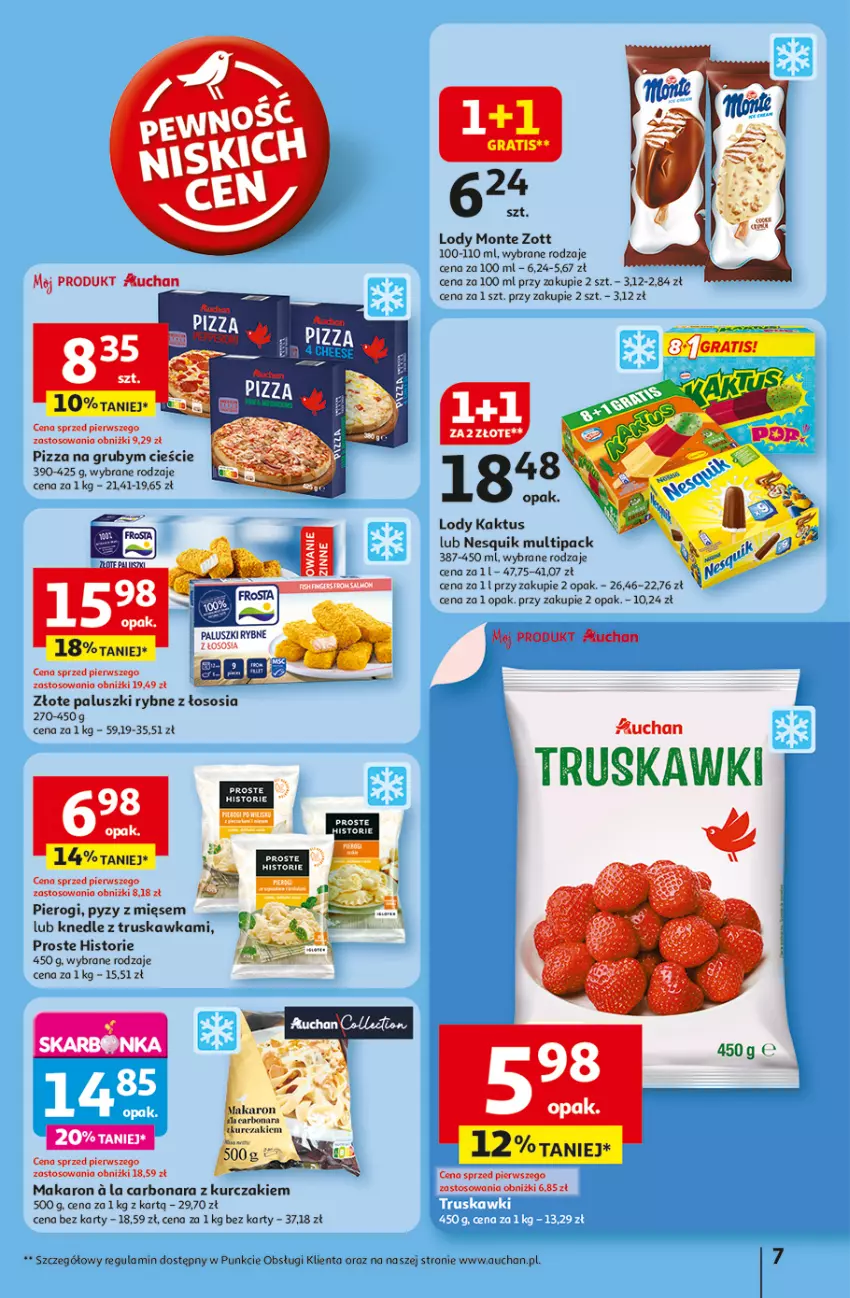 Gazetka promocyjna Auchan - LATO PEŁNE PRZYJEMNOŚCI Hipermarket - ważna 10.07 do 16.07.2025 - strona 7 - produkty: Gra, Kaktus, Knedle, Kurczak, Lody, Makaron, Monte, Nesquik, Paluszki rybne, Pierogi, Pizza, Sos, Zott