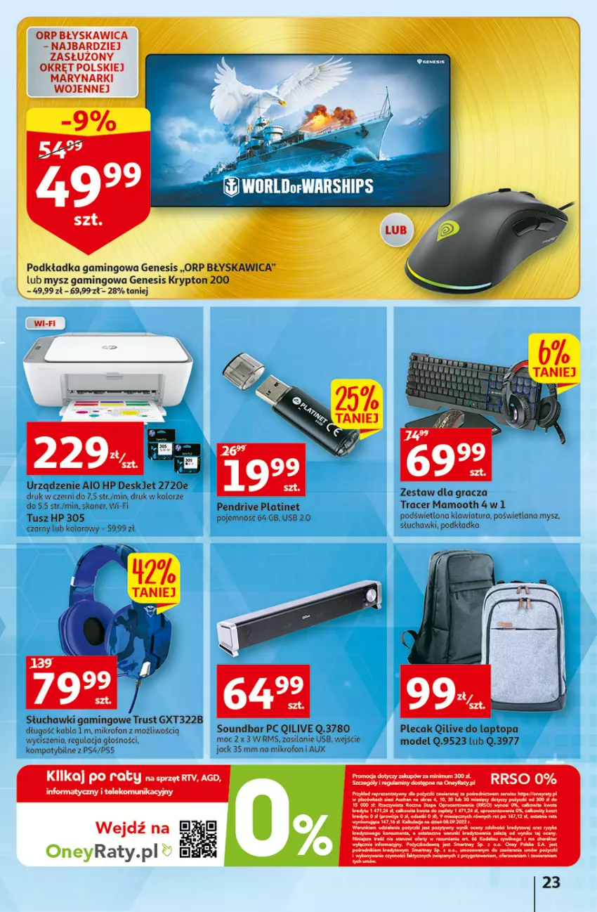 Gazetka promocyjna Auchan - Gazetka Koszyk Oszczędności Auchan Hipermarkety - ważna 03.11 do 09.11.2022 - strona 23 - produkty: Acer, Gra, HP, Klawiatura, Kosz, LANA, Mikrofon, Mysz, Pendrive, PLATINET, Plecak, Podkład, Podkładka, Podkładka gamingowa, Rust, Ser, Silan, Skaner, Słuchawki, Słuchawki gamingowe, Soundbar, Top, Tusz