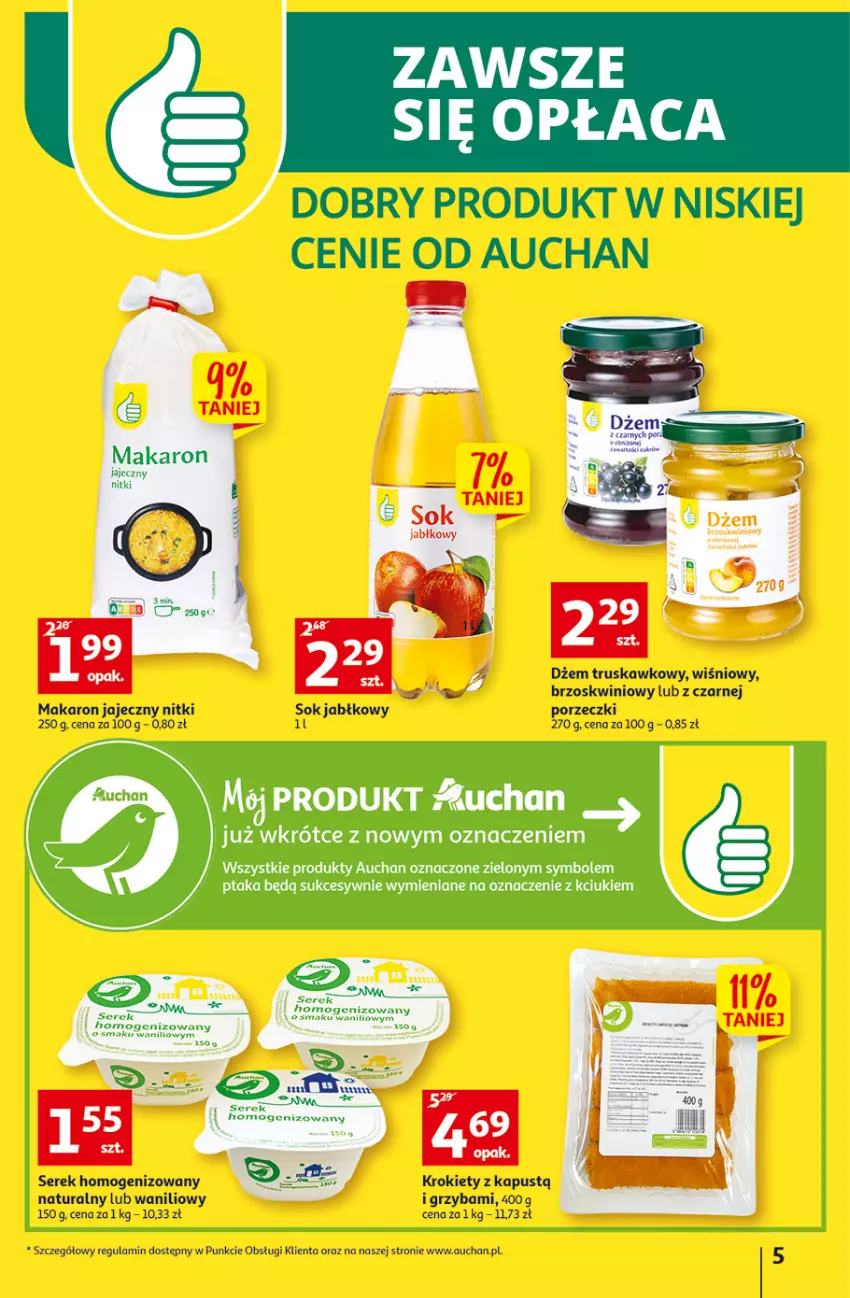 Gazetka promocyjna Auchan - Gazetka Koszyk Oszczędności Auchan Hipermarkety - ważna 03.11 do 09.11.2022 - strona 5 - produkty: Dżem, Kapustą, Krokiety, Makaron, Por, Ser, Serek, Serek homogenizowany