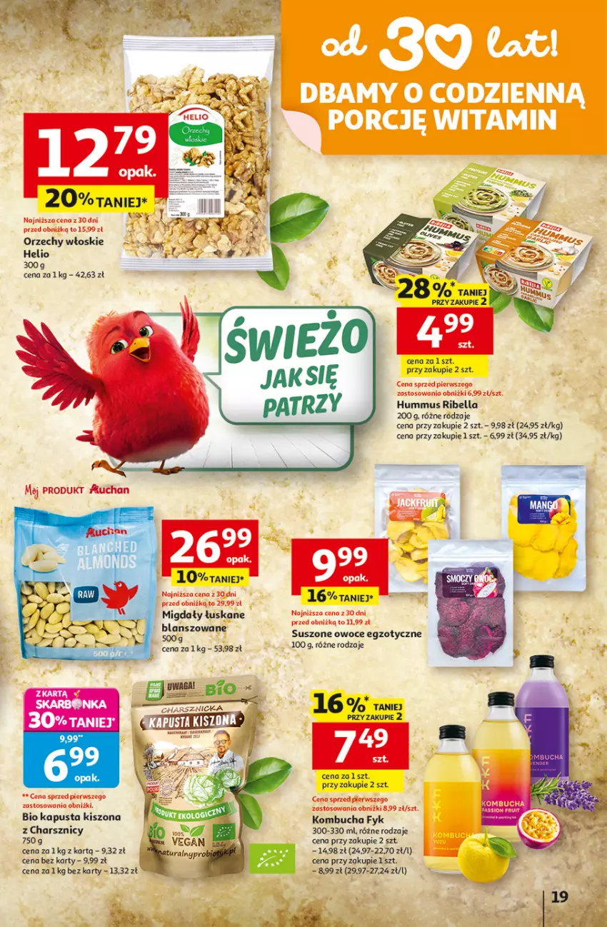 Gazetka promocyjna Auchan - 30 Lat Hipermarket - ważna 05.03 do 11.03.2026 - strona 19 - produkty: Bell, Bella, Helio, Hummus, Migdały, Migdały łuskane, Mus, Owoce
